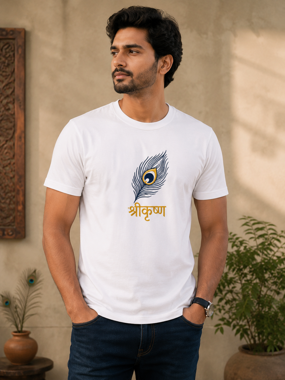 Unisex Basic T-Shirt | Lord Krishna's peacock feather