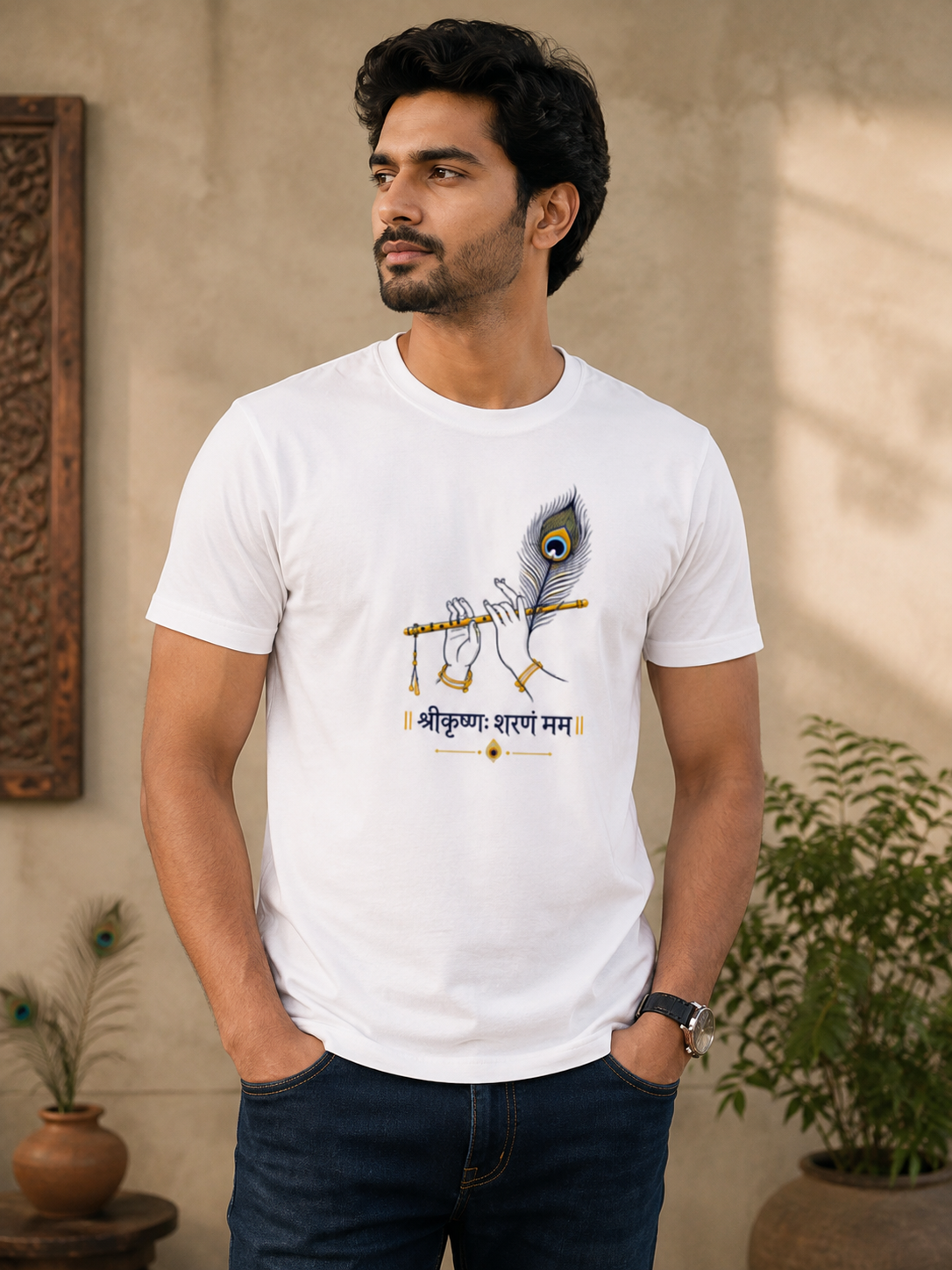 Unisex Basic T-Shirt | shri krishna's hand with flute